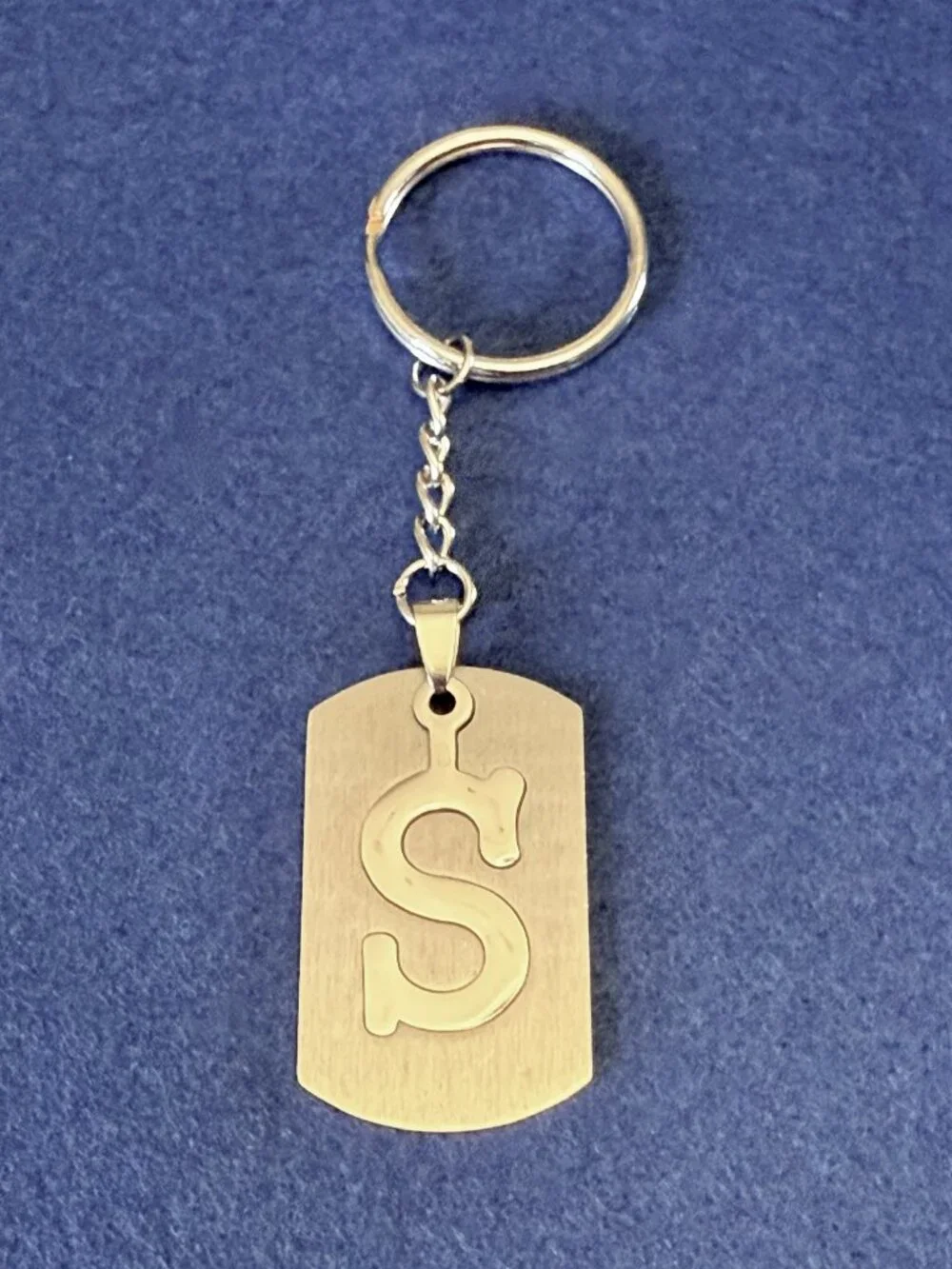 Letter S Initial Polished Aluminum Keychain Monogram Key Ring Silver Tone Unisex